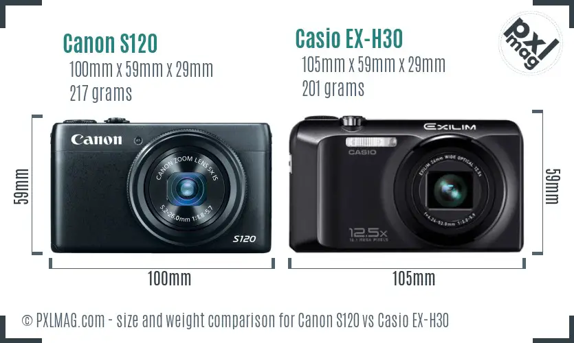 Canon S120 vs Casio EX-H30 size comparison Canon S120 vs Casio EX-H30 size comparison