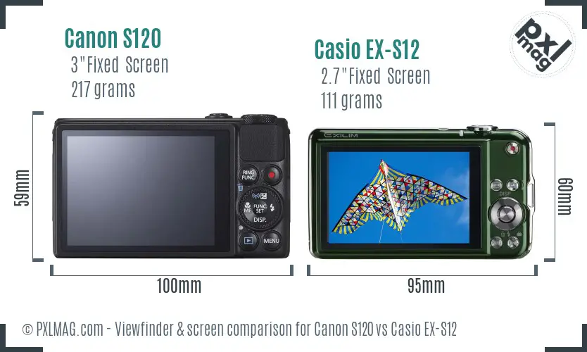Canon S120 vs Casio EX-S12 Screen and Viewfinder comparison