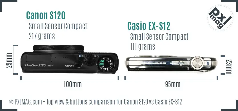 Canon S120 vs Casio EX-S12 top view buttons comparison