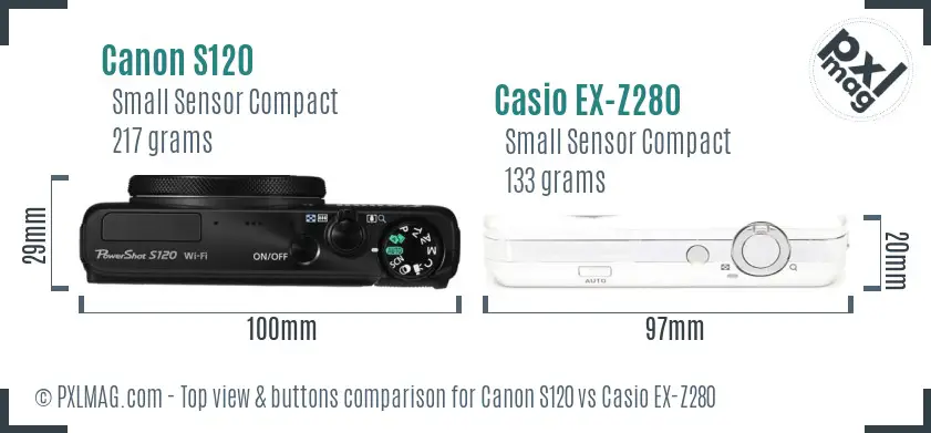 Canon S120 vs Casio EX-Z280 top view buttons comparison