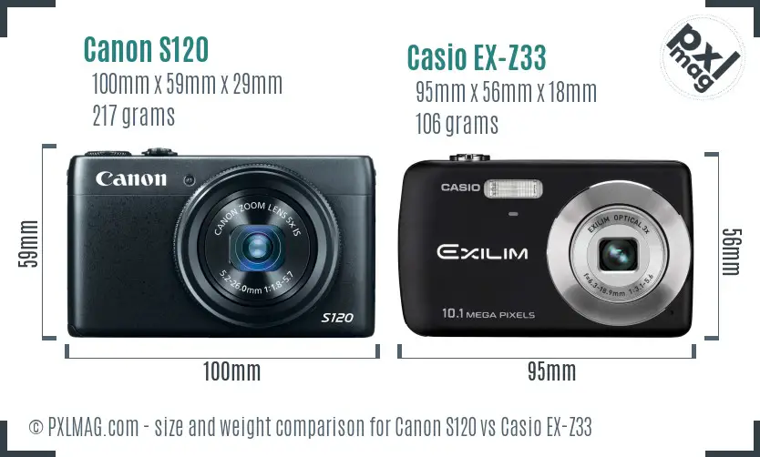 Canon S120 vs Casio EX-Z33 size comparison