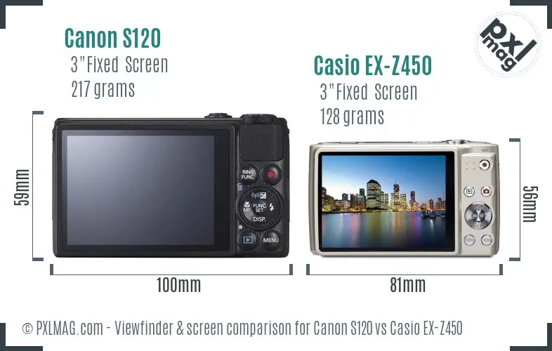 Canon S120 vs Casio EX-Z450 Screen and Viewfinder comparison