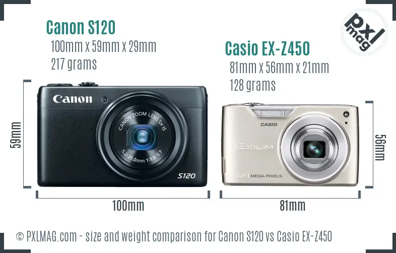 Canon S120 vs Casio EX-Z450 size comparison