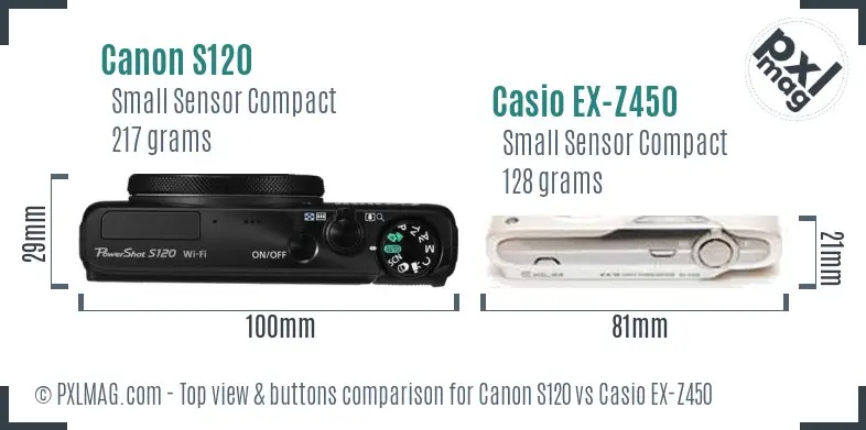 Canon S120 vs Casio EX-Z450 top view buttons comparison