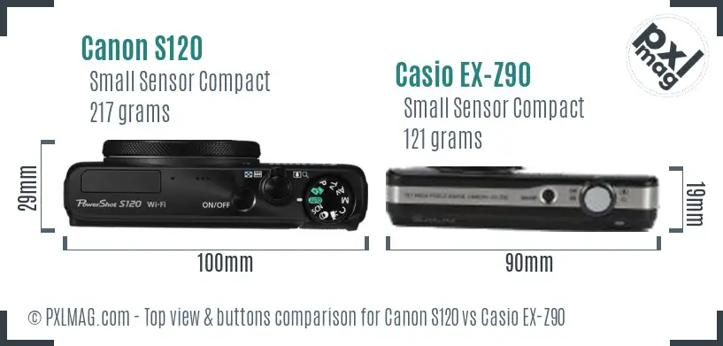 Canon S120 vs Casio EX-Z90 top view buttons comparison