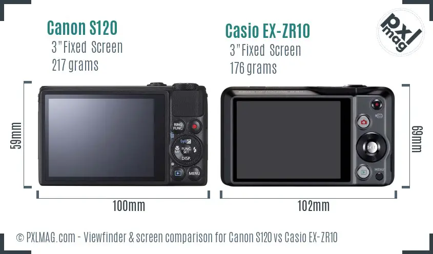 Canon S120 vs Casio EX-ZR10 Screen and Viewfinder comparison