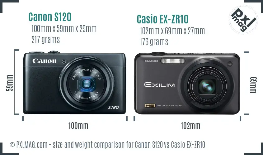 Canon S120 vs Casio EX-ZR10 size comparison