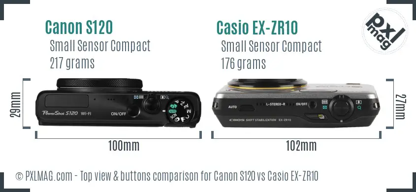 Canon S120 vs Casio EX-ZR10 top view buttons comparison