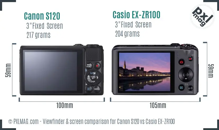 Canon S120 vs Casio EX-ZR100 Screen and Viewfinder comparison
