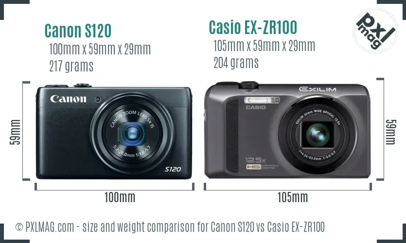 Canon S120 vs Casio EX-ZR100 size comparison