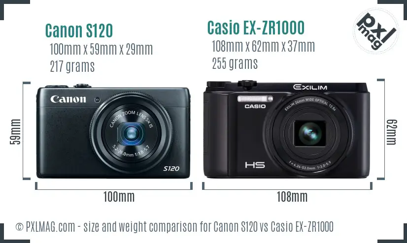 Canon S120 vs Casio EX-ZR1000 size comparison