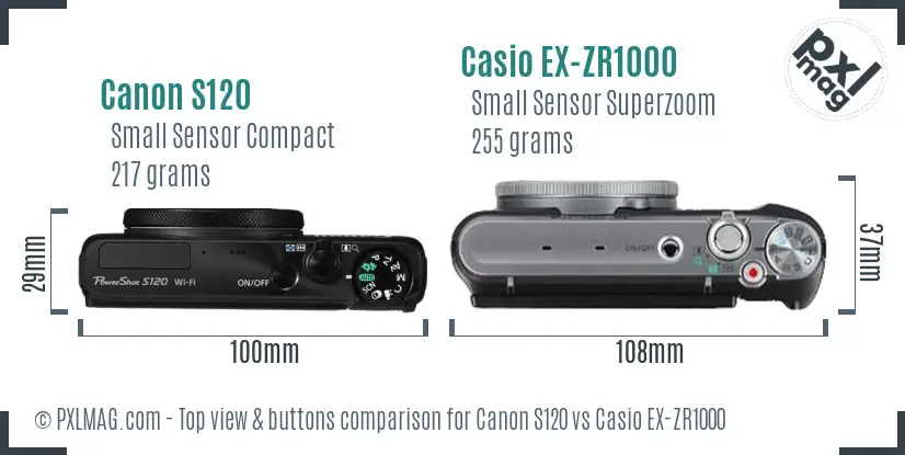 Canon S120 vs Casio EX-ZR1000 top view buttons comparison