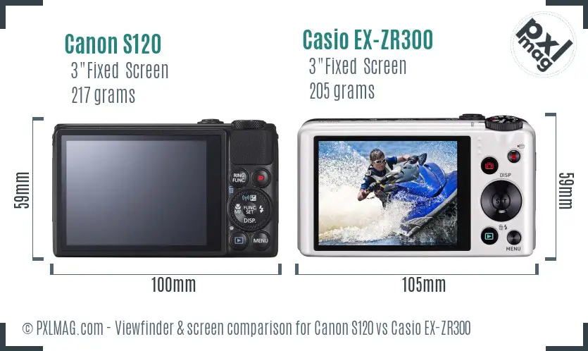 Canon S120 vs Casio EX-ZR300 Screen and Viewfinder comparison