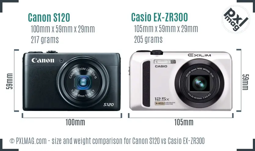 Canon S120 vs Casio EX-ZR300 size comparison