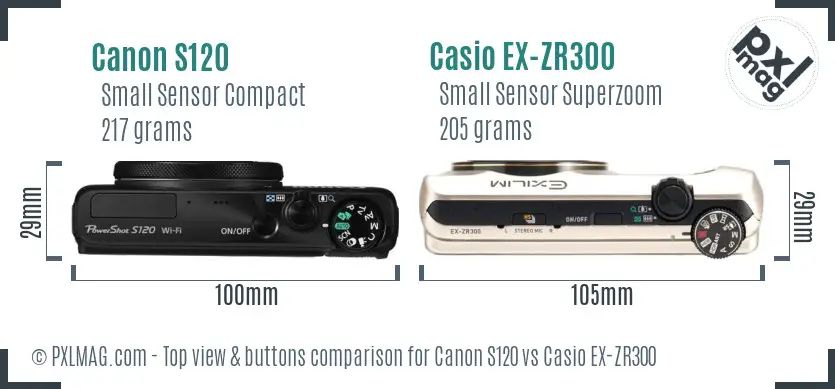 Canon S120 vs Casio EX-ZR300 top view buttons comparison