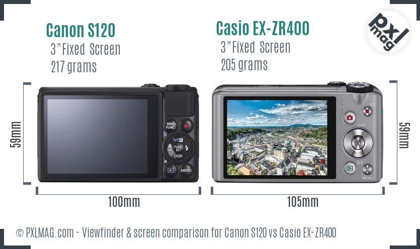 Canon S120 vs Casio EX-ZR400 Screen and Viewfinder comparison