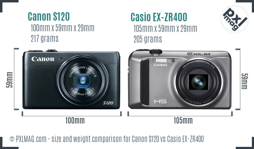 Canon S120 vs Casio EX-ZR400 size comparison