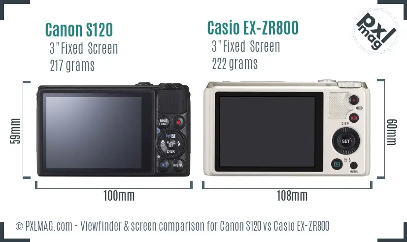 Canon S120 vs Casio EX-ZR800 Screen and Viewfinder comparison