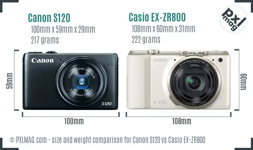 Canon S120 vs Casio EX-ZR800 size comparison