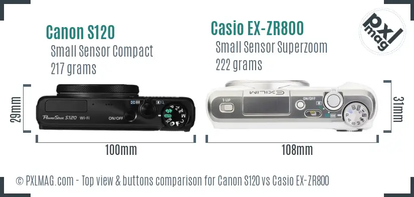 Canon S120 vs Casio EX-ZR800 top view buttons comparison