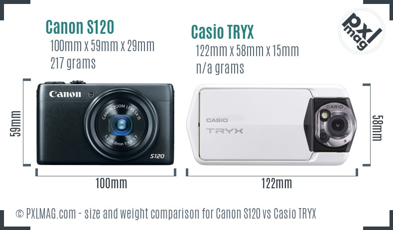 Canon S120 vs Casio TRYX size comparison