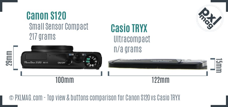 Canon S120 vs Casio TRYX top view buttons comparison