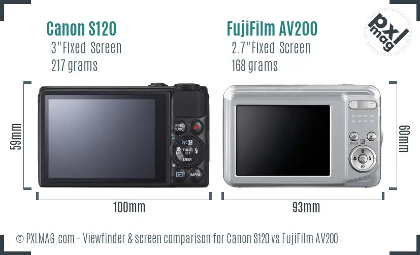 Canon S120 vs FujiFilm AV200 Screen and Viewfinder comparison