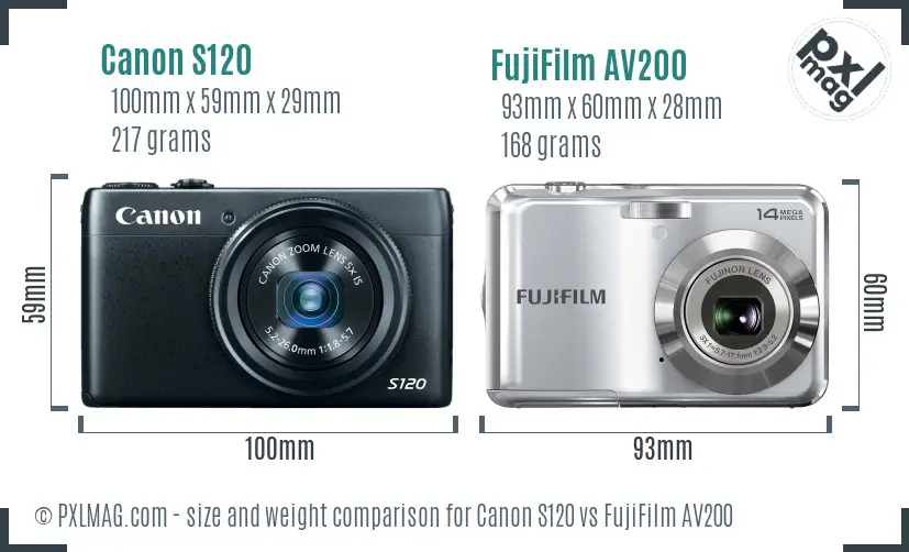 Canon S120 vs FujiFilm AV200 size comparison