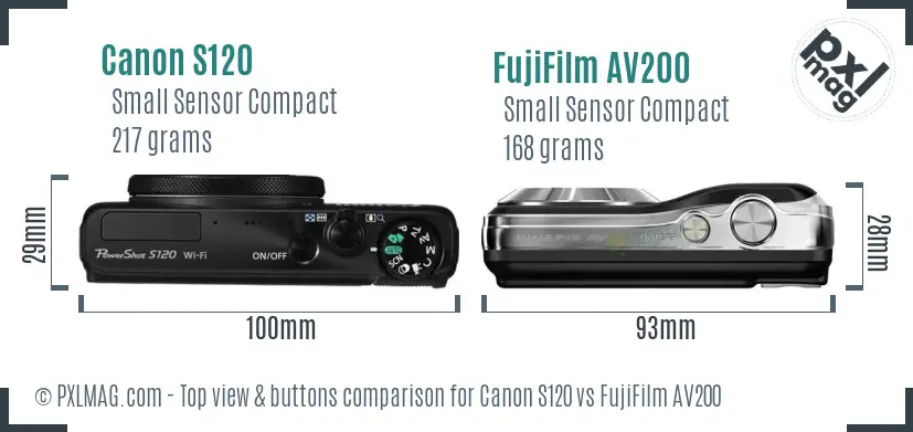 Canon S120 vs FujiFilm AV200 top view buttons comparison