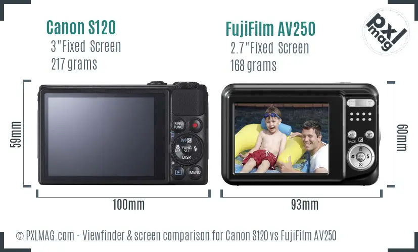 Canon S120 vs FujiFilm AV250 Screen and Viewfinder comparison