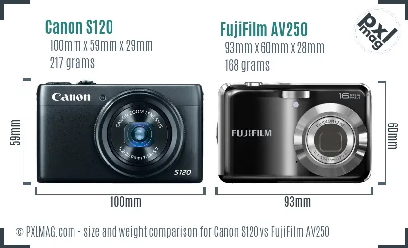 Canon S120 vs FujiFilm AV250 size comparison