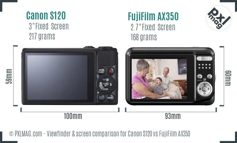 Canon S120 vs FujiFilm AX350 Screen and Viewfinder comparison Canon S120 vs FujiFilm AX350 Screen and Viewfinder comparison