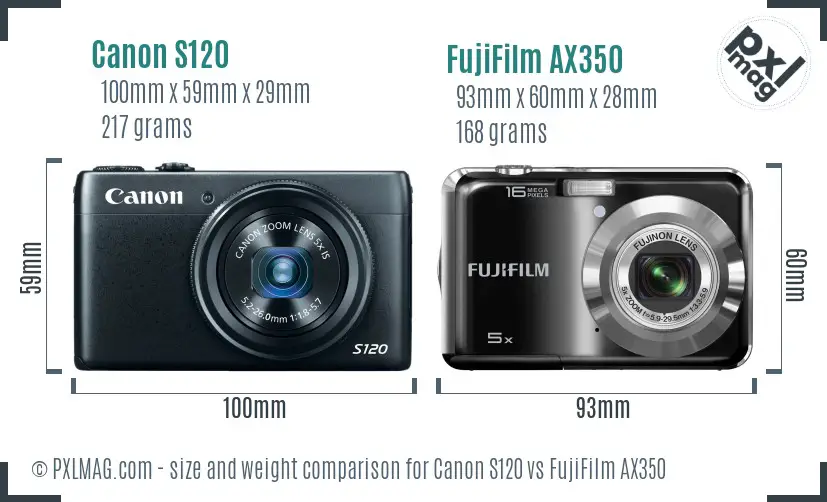 Canon S120 vs FujiFilm AX350 size comparison Canon S120 vs FujiFilm AX350 size comparison