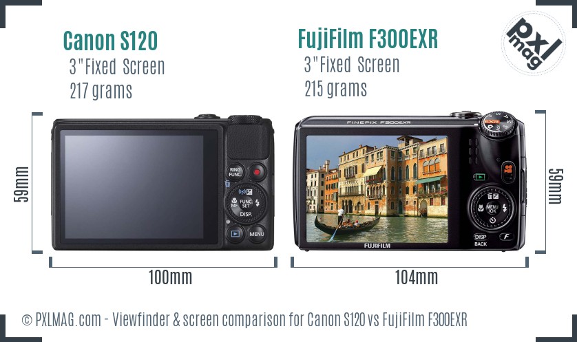 Canon S120 vs FujiFilm F300EXR Screen and Viewfinder comparison