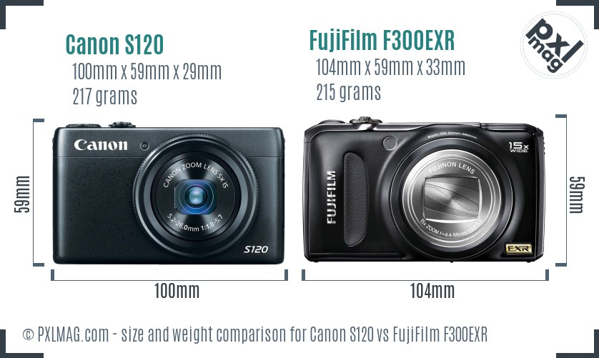 Canon S120 vs FujiFilm F300EXR size comparison