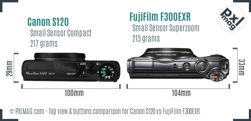 Canon S120 vs FujiFilm F300EXR top view buttons comparison