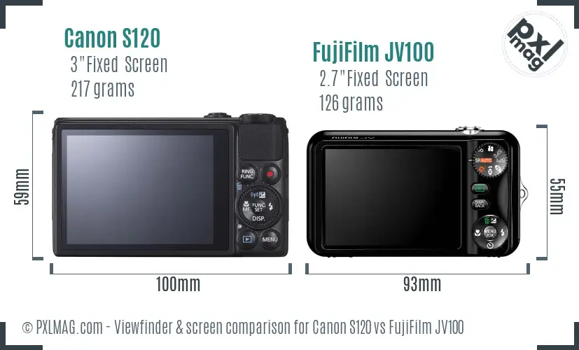 Canon S120 vs FujiFilm JV100 Screen and Viewfinder comparison