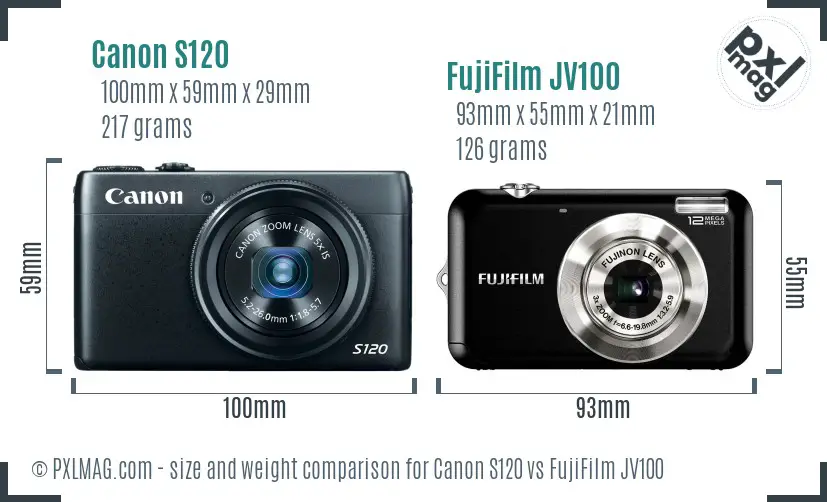 Canon S120 vs FujiFilm JV100 size comparison