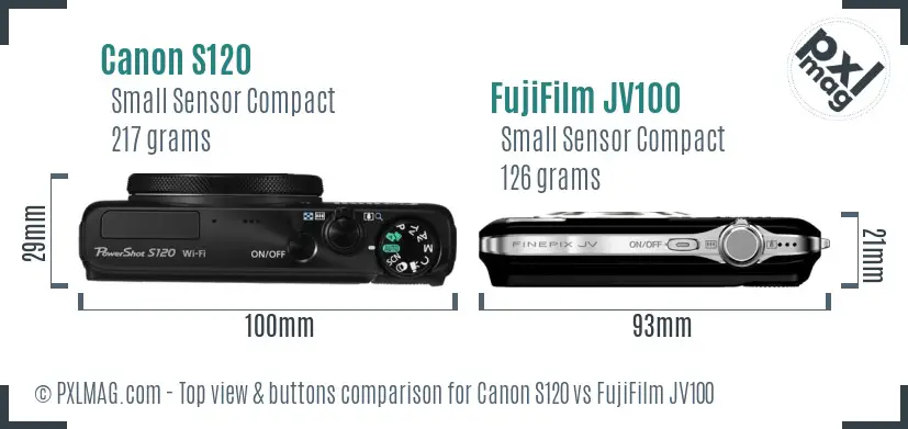 Canon S120 vs FujiFilm JV100 top view buttons comparison