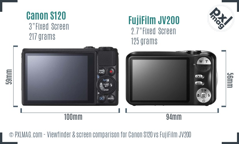 Canon S120 vs FujiFilm JV200 Screen and Viewfinder comparison