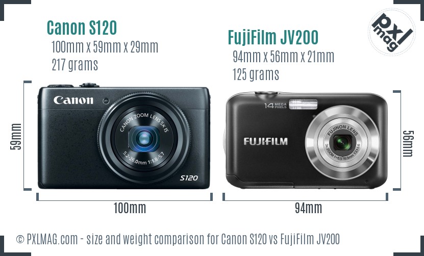 Canon S120 vs FujiFilm JV200 size comparison