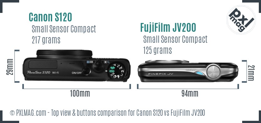 Canon S120 vs FujiFilm JV200 top view buttons comparison