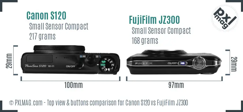 Canon S120 vs FujiFilm JZ300 top view buttons comparison Canon S120 vs FujiFilm JZ300 top view buttons comparison