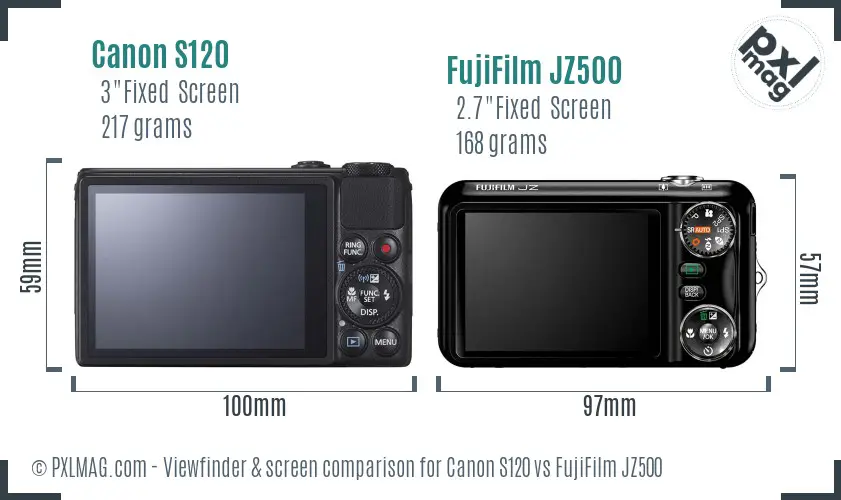 Canon S120 vs FujiFilm JZ500 Screen and Viewfinder comparison Canon S120 vs FujiFilm JZ500 Screen and Viewfinder comparison