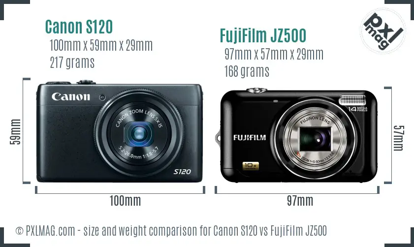 Canon S120 vs FujiFilm JZ500 size comparison Canon S120 vs FujiFilm JZ500 size comparison