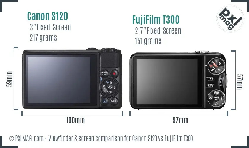 Canon S120 vs FujiFilm T300 Screen and Viewfinder comparison