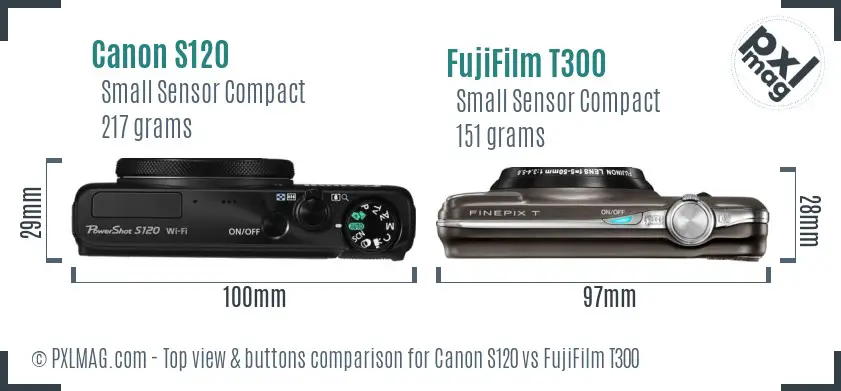 Canon S120 vs FujiFilm T300 top view buttons comparison