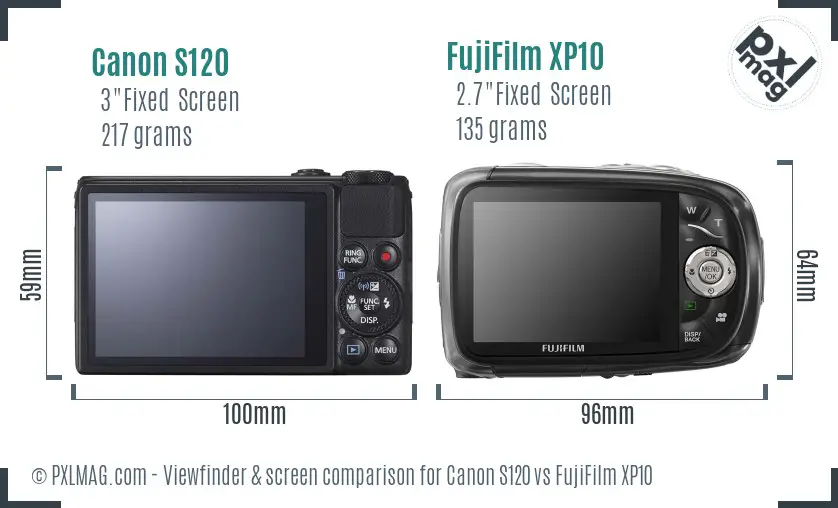 Canon S120 vs FujiFilm XP10 Screen and Viewfinder comparison