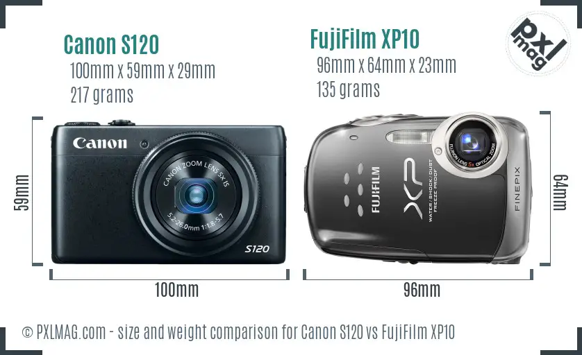 Canon S120 vs FujiFilm XP10 size comparison