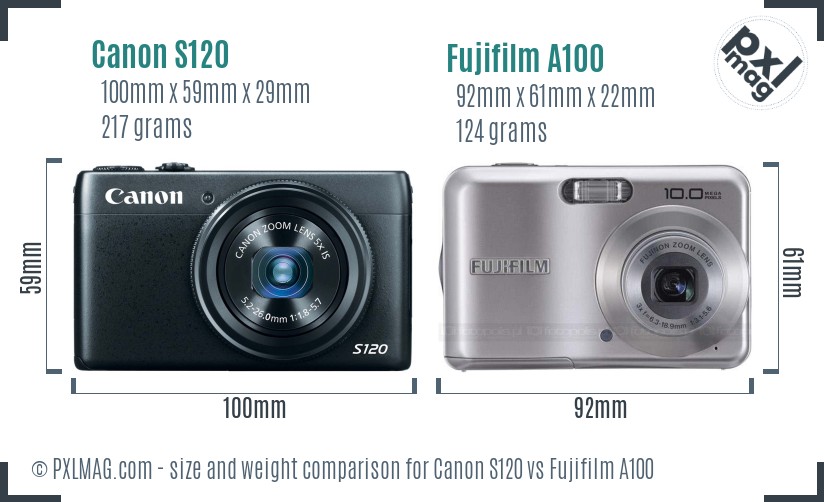 Canon S120 vs Fujifilm A100 size comparison
